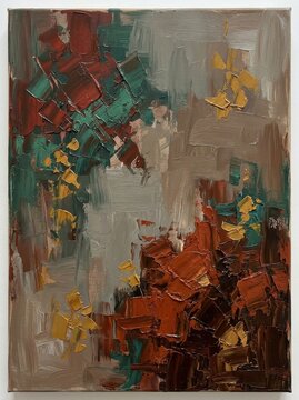 Textured abstract artwork in autumn colors with bold brushstrokes and expressive details