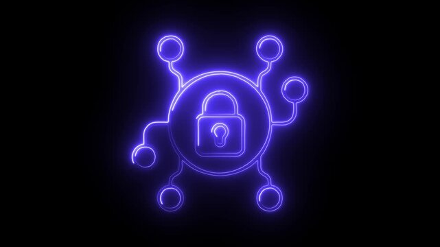 Glowing neon encryption icon isolated on black background. HD Video motion graphic animation