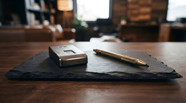 Slate counter biometric reader product showcase in modern workspace