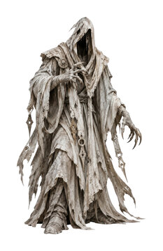 PNG Hooded undead wraith in tattered robes isolated on white