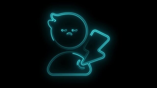 Neon outline of person experiencing a panic attack flashy light on black background
