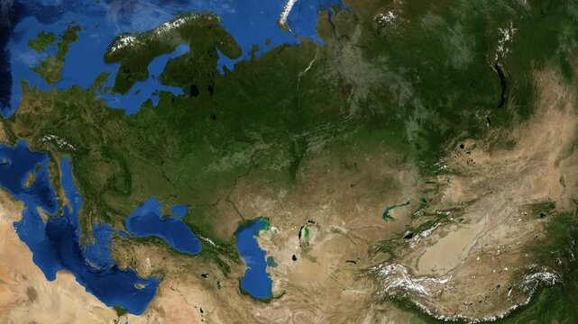 Cinematic 3D Earth Globe Orbital Zoom into Bashkortostan Region, Russia Borders
