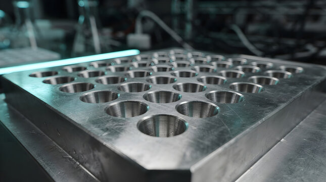 Thermal cycler block wells on clean surface with copy space