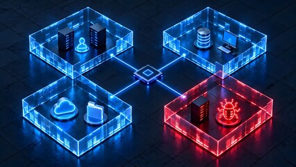 Fototapeta premium Network infrastructure security monitoring detecting malware vulnerability in server architecture