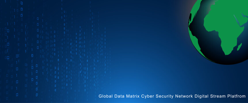 Global data matrix cyber security background with green digital globe