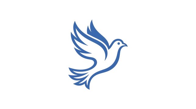 Elegant minimalist line art vector illustration of a flying blue dove bird, perfect for peace symbols, freedom concepts, corporate logos, and brand identity templates