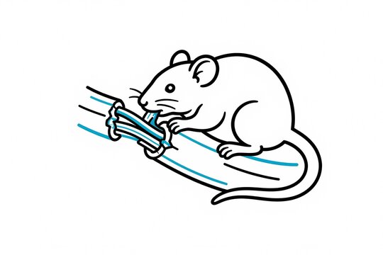Rodent Chewing on Electrical Wire Causing Short Circuit Hazard Vector Illustration