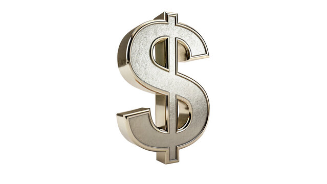 Metallic silver US dollar currency sign symbol finance isolated on transparent background.