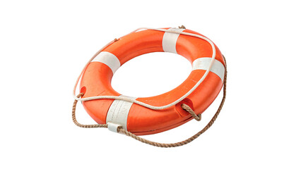 Orange and white plastic marine lifebuoy lifesaver isolated on transparent background. © Grace