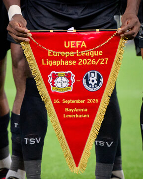 Pennant of the UEFA Europa League match Bayer 04 Leverkusen vs. NK Celje at BayArena