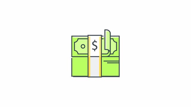 Minimalist flat icon of a stack of cash with a dollar sign symbol.