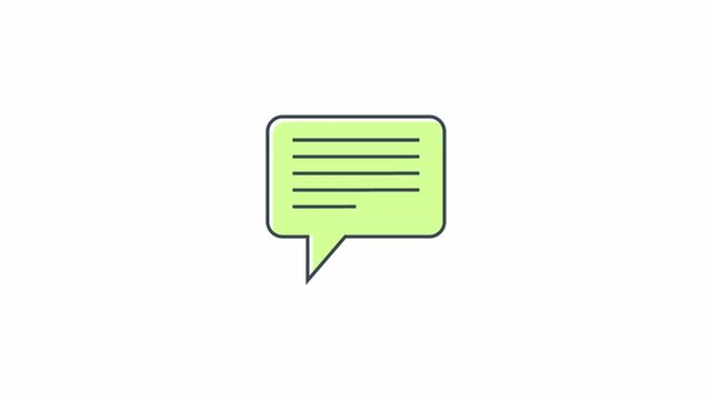 Minimalist green speech bubble icon with text lines animation.