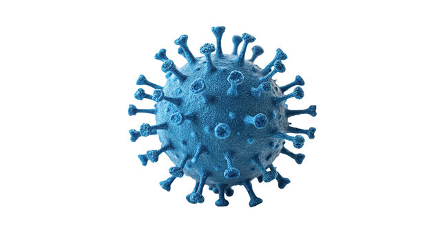 Blue plastic 3D bacteria virus cell model isolated on transparent background.