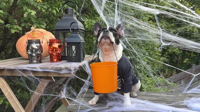 Cute French Bulldog in a festive costume