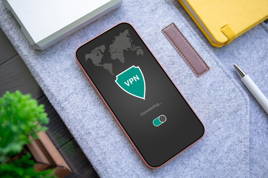 VPN on mobile phone screen on the desk the office
