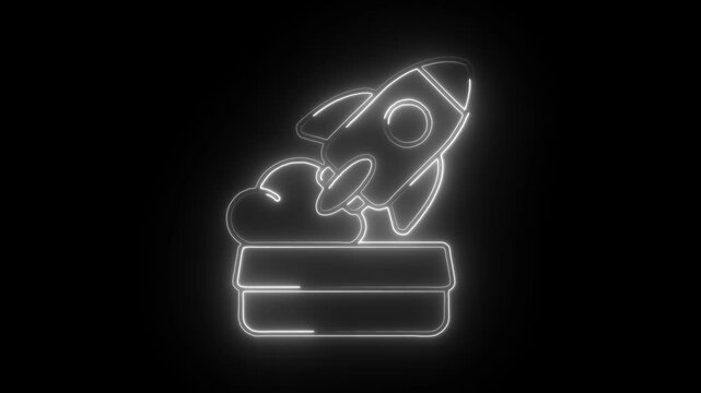 Glowing neon release icon isolated on black background. HD Video motion graphic animation
