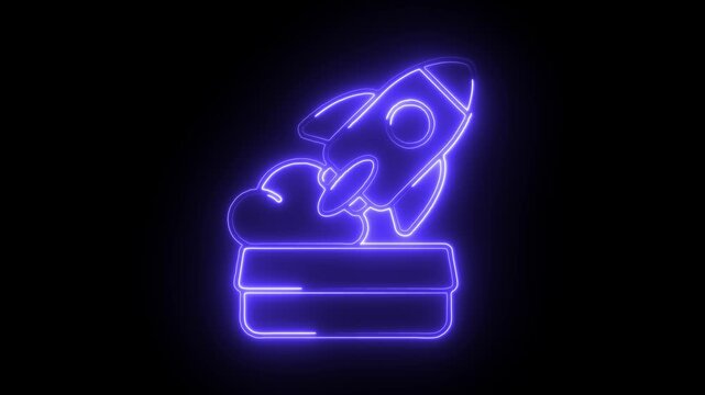 Glowing neon release icon isolated on black background. HD Video motion graphic animation