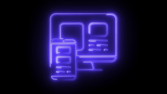 Glowing neon responsive design icon isolated on black background. HD Video motion graphic animation