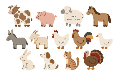 Obraz premium Farm Animal Set Hand Drawn illustration Cute Style