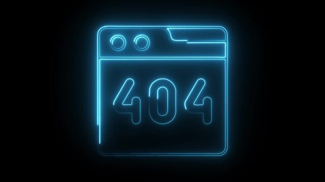 Glowing neon error page icon isolated on black background. HD Video motion graphic animation