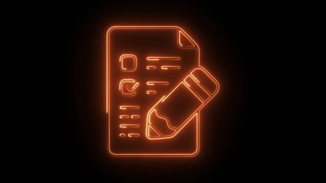 Glowing neon project briefing icon isolated on black background. HD Video motion graphic animation