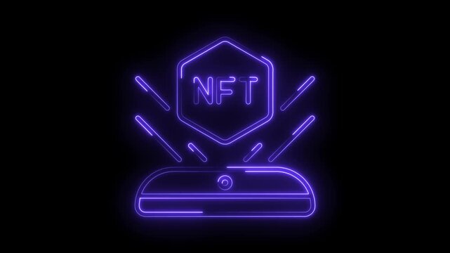 Nft concept with glowing neon lines against black background explaining digital ownership and cryptocurrency