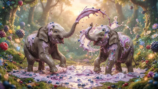 two joyous baby elephants 