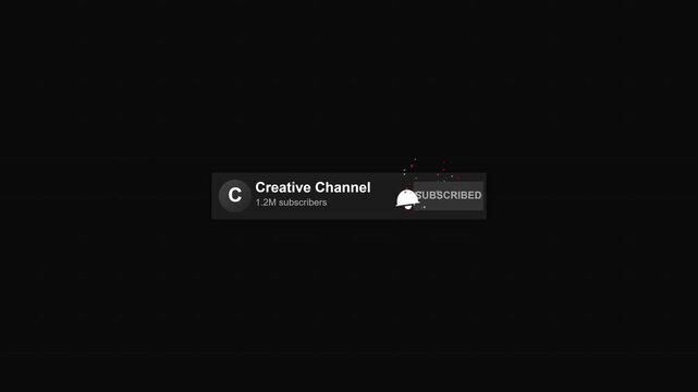YouTube subscribe button overlay animation with notification bell and channel subscriber count