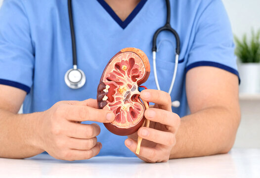 Medical Professional Holding Model of Human Kidney for Educational Demonstration