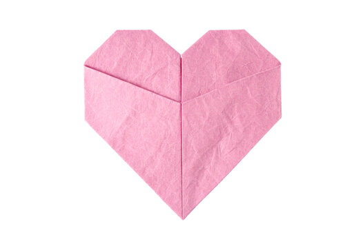 Origami paper heart shape crafted from pink folded square paper