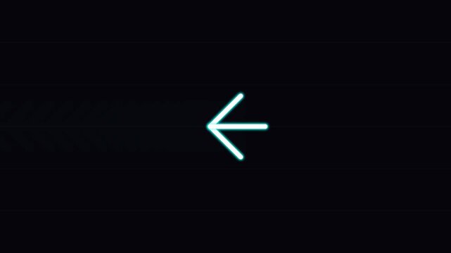 Futuristic neon cyan light arrow symbol pointing left over black background animation