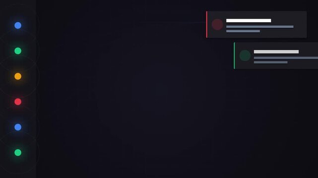Modern dark tech user interface with colorful glowing buttons and floating data widget
