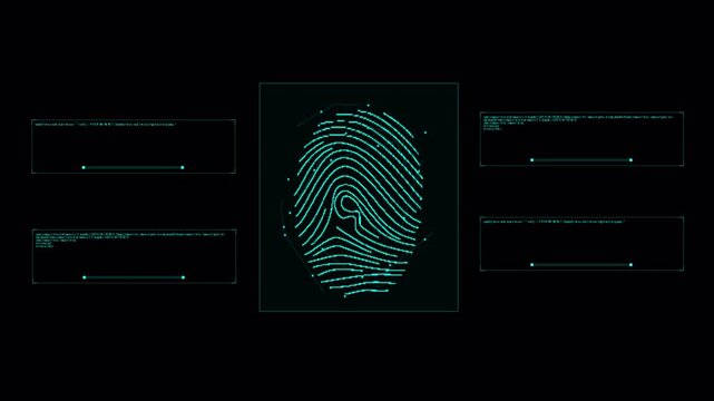 Fingerprint Scanner Hud Animation Technology Background with Text Programing