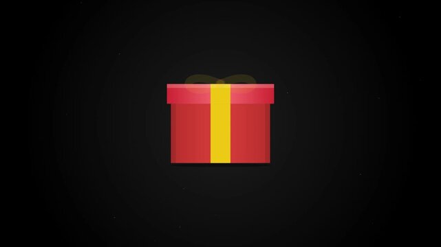 Minimalist flat illustration of a red gift box with yellow ribbon on dark background