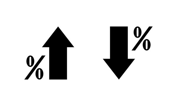 Percentage arrow up and down icon. Interest rate increase and discount symbol