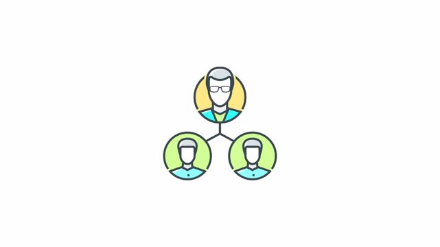 Minimalist corporate organization chart icon animation.