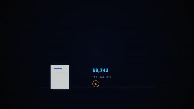 Tax Liability Calculation Animation, Number Counting with Checkmark Complete, Business Finance Background 4K