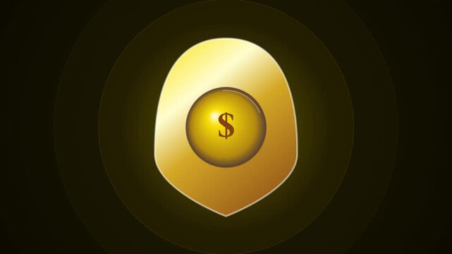 Abstract golden shield with dollar symbol concept for financial safety and digital banking security