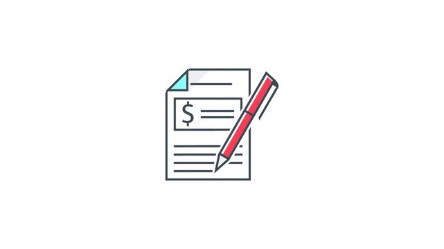 Minimalist vector illustration of a document being signed with a red pen.