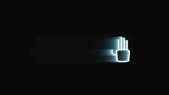 Futuristic blue glowing hand waving animation with motion trail against dark backdrop