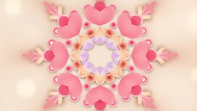 Valentine Mandala Featuring Pink Heart Motifs And Delicate Floral Patterns in Symmetrical Design For Romantic Celebrations And Greeting Card Backgrounds