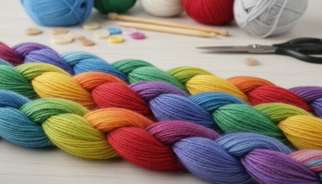 Colorful yarn braid symbol of creativity craft tradition and expressive art