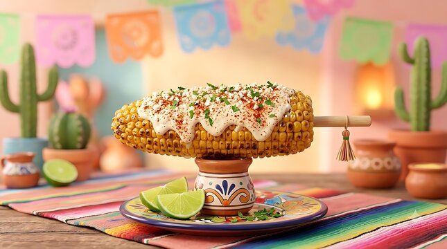 Mexican street corn elote with lime and chili powder