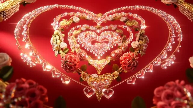Valentine Mandala Featuring Sparkling Heart Patterns Intricate Gold Jewelry And Romantic Red Roses For Luxury Love Themes And Elegant Holiday Designs