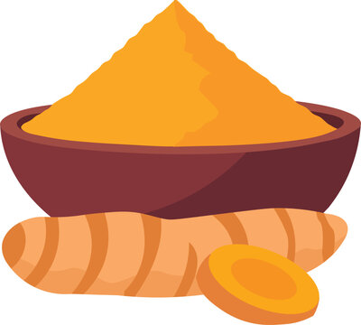 Turmeric Powder and Fresh Root Illustration for Indian Cooking, Spice, Herbal Wellness and Food Design