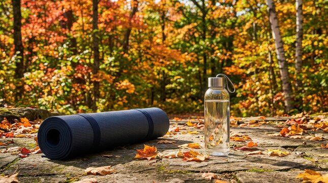 Autumn yoga mat and water bottle , Fall And Autumn Season, Halloween, Thanksgiving