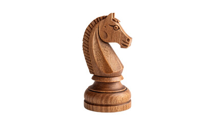Wooden chess knight piece figure isolated on dark background © Sophia