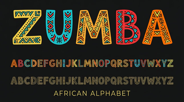 African Tribal Font and Colorful Ethnic Alphabet Vector Illustration Set