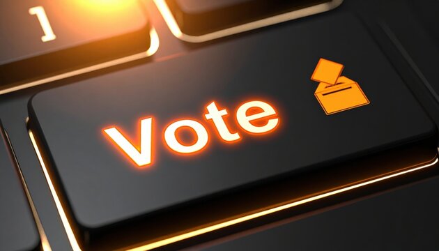 Glowing vote key on keyboard representing digital democracy, online elections, civic engagement and the evolution of modern voting systems