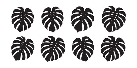 Monstera deliciosa leaf black silhouette collection for tropical botanical pattern background. © Kamil